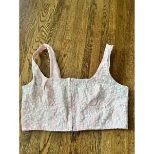 Wild Fable Pink Floral Corset Crop Top Hook and Eye Front Smocked Back XL